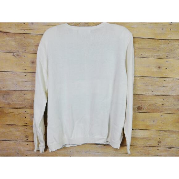 Alfred Dunner Cardigan Sweater XL White Blue Purple Stripes Embroidered Flowers - Picture 5 of 7